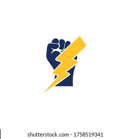 Fist Thunder Power Logo Design. Hand hold thunder logo design.