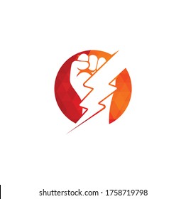 Fist Thunder Power Logo Design. Hand hold thunder logo design.
