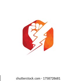 Fist Thunder Power Logo Design. Hand hold thunder logo design.