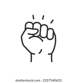 fist up, linear icon, protest. Line with editable stroke