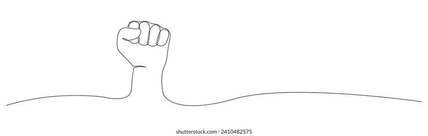 fist upwards one continuous line art. outline border frame.