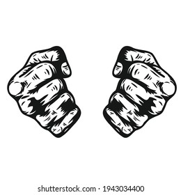 Vector de puño por dibujo a mano.Pantalla de mano gráfica Imprimir camiseta.Tatuaje vectorial sobre fondo blanco