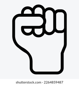 Fist vector icon. Black and white illustration. Line art style.