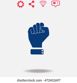 Fist vector icon on grey background.