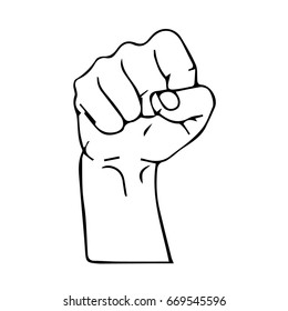 Fist vector illustration on white background. Doodle style. Design icon, print, logo, poster, symbol, decor, textile, paper, card. 