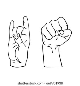 Fist vector illustration on white background. Doodle style. Design icon, print, logo, poster, symbol, decor, textile, paper, card. 