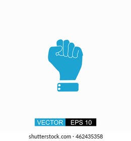 Fist vector. Isolated blue icon on white background.