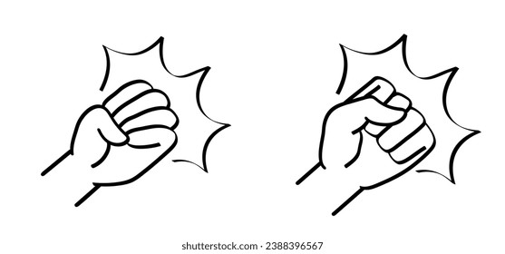 Fist, violence sign. Fist punching or hitting pictogram. For stop senseless violence or domestic violence against. Psychology icon. Nonviolence concept. Angry, afraid person. Woman against.