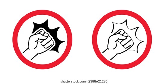 Fist, violence sign. Fist punching or hitting pictogram. For stop senseless violence or domestic violence against. Psychology icon. Nonviolence concept. Angry, afraid person. Woman against.