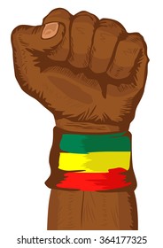 fist wearing a flag of Ethiopia wristband clenched tight