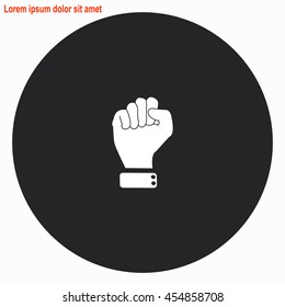 Fist web icon. Gray circle button with white illustration.
