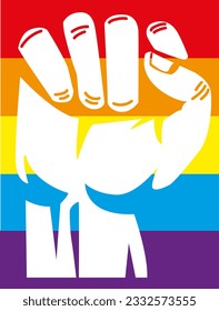 fist in white color with rainbow color background peace pride