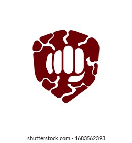 Fist within shield and lightning logo