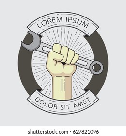 Fist with wrench logo element.Labor day concept.Vector illustration.