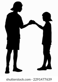 Fistbump in Silhouette: Vector Illustration of Two Boys Making a Fist Bump Gesture Isolated on White