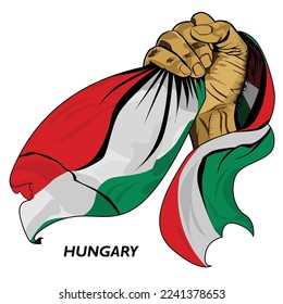 Fisted hand holding Danish flag. Vector illustration of Hand lifted and grabbing flag. Flag draping around hand. Eps format