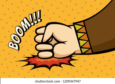 Fisticuff comic book pop art, vector illustration. Fist boom.