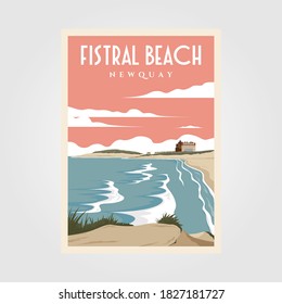 fistral beach vintage poster illustration design, beach poster design