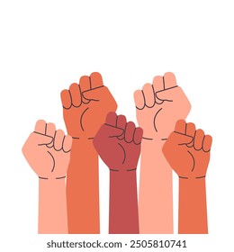 Fists in the air, Election campaign for civil rights, protest event, rally. Voting and elections concept. Vector illustration in flat style