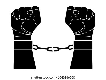 Puños con cadenas rotas sobre fondo blanco.