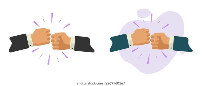 Fists bump punch icon vector or two man hands fight hitting together with strength power as partnership handshake or teamwork graphic illustration image, dispute conflict or clash aggressive impact 