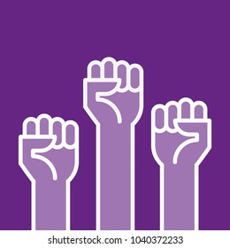 Fists hands up vector illustration. Concept of unity, revolution, fight, cooperation. Flat outline design.