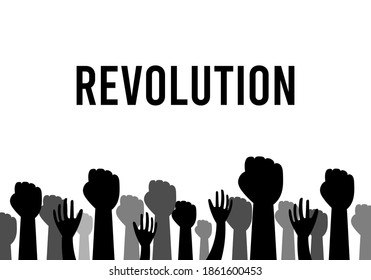 Fists hands up vector illustration. Concept of unity, revolution, fight, cooperation. Flat design.