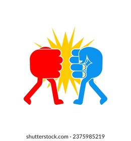 Fists hit each other. Fists fight. Concept of enmity and fight symbol.