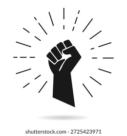 Vector de icono de puños. Símbolo del puño de protesta. Empoderar icono de silueta. Mano negra levantada en un icono de puño apretado. Ilustración vectorial.
