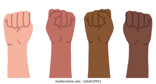 fists raised to the top in protest, white background, protest
