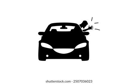 fit of anger while driving, black isolated silhouette