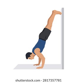 Fit athlete balancing in inversion pose demonstrating strength training. Ideal for fitness wellness and sports promotion.
