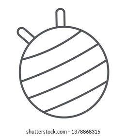 Fit ball thin line icon, fitness and equipment, pilates ball sign, vector graphics, a linear pattern on a white background, eps 10.