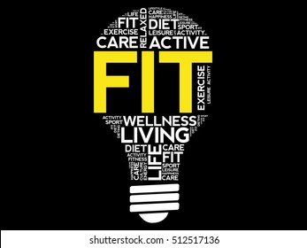 FIT bulb word cloud collage, health concept background