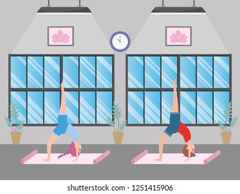 fit couple practicing yoga