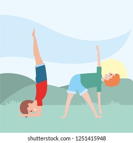 fit couple practicing yoga