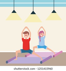 fit couple practicing yoga