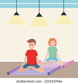 fit couple practicing yoga