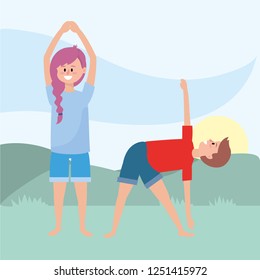 fit couple practicing yoga