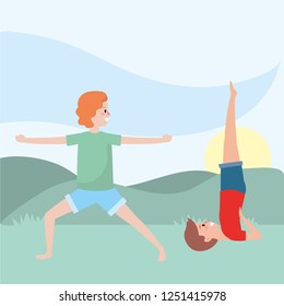 fit couple practicing yoga