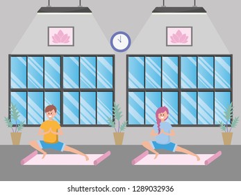 fit couple practicing yoga