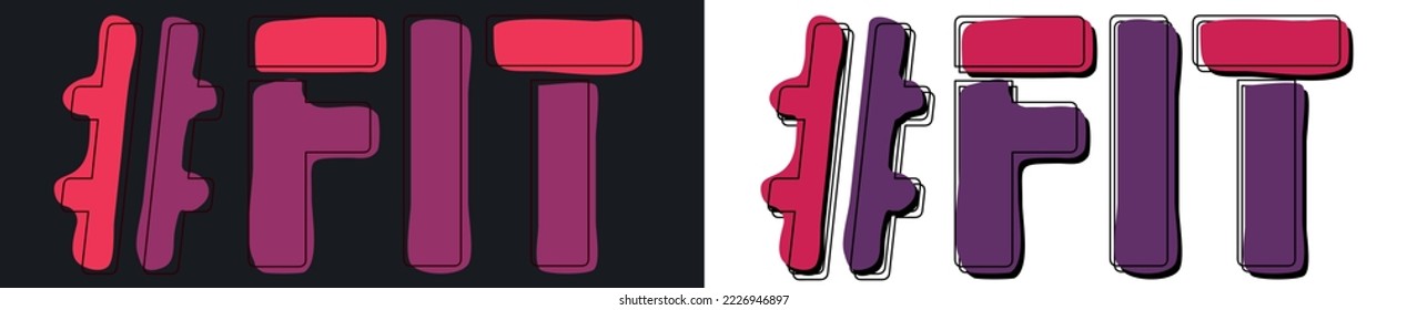 FIT Hashtag. Einzeln Sie die Kurven der Doppelbuchstaben. Set 2 in 1. Rosa, violette Farben. Beliebt Hashtag #FIT für Social Network, Web-Ressourcen, mobile Apps, Erwachsene sexuelle Mädchen Figur.