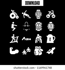 fit icon. 16 fit vector set. weightlifting, fighter, kettle and bicycle icons for web and design about fit theme
