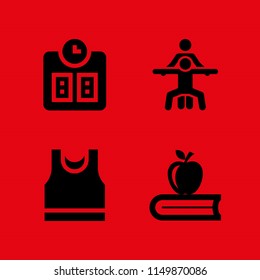 fit icon. 4 fit set with class, yoga, sport wear and weight vector icons for web and mobile app