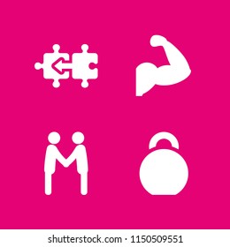 fit icon. 4 fit set with kettlebells, puzzle, men couple and gym vector icons for web and mobile app
