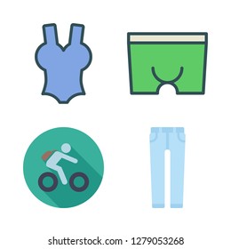 fit icon set. vector set about swimsuit, boxer, bicycle and jeans icons set.