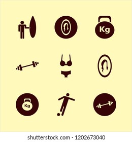 fit icon. fit vector icons set woman underwear, female mirror, football player and dumbbell