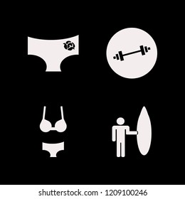 fit icon. fit vector icons set dumbbell, panties rose, surfer with board and woman underwear