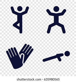 Fit icons set. set of 4 fit filled icons such as gloves, push up, squat