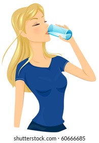 A Fit Lady Drinking a Glass of Water - Vector